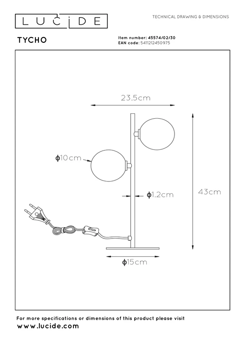 Lucide TYCHO - Tafellamp - 2xG9 - Zwart - technisch